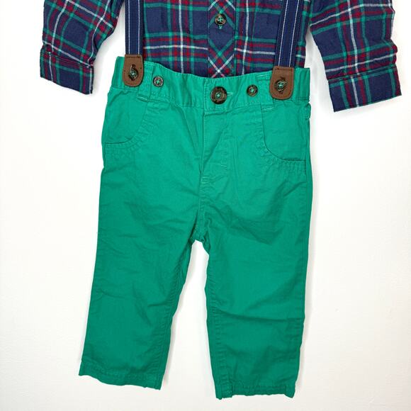 Cat & Jack Baby Boy Plaid Suspenders Holiday Christmas Set Size 12 Months - Picture 3 of 11